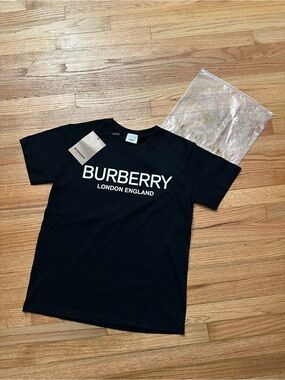 Burberry Black Kids Logo Tee with White Lettering